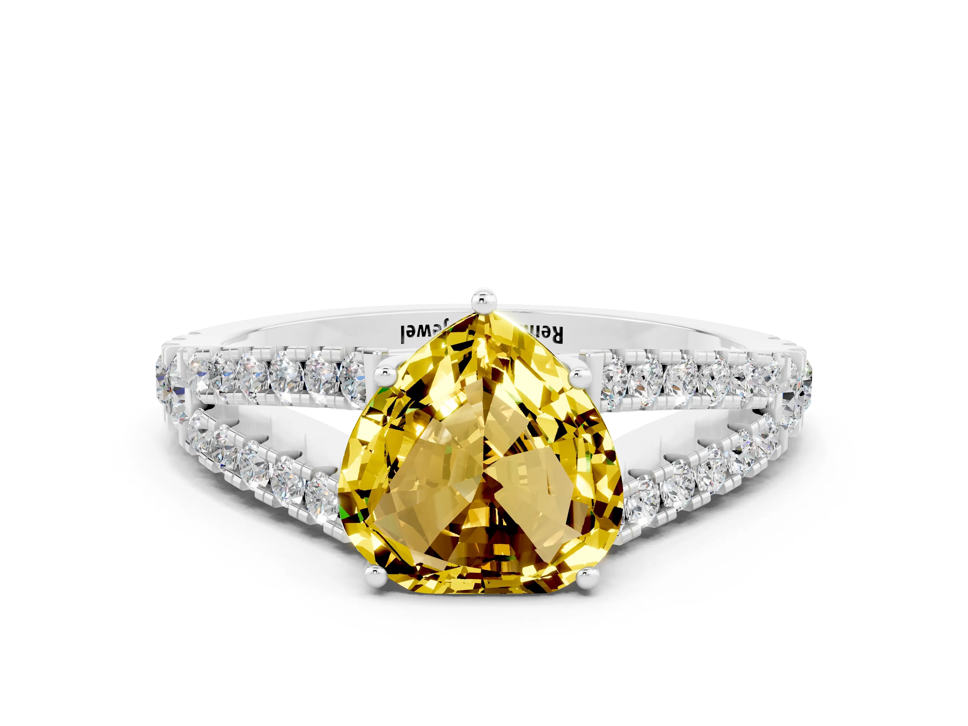 White gold Heart Cut Yellow Sapphire Split Shank Pavé Engagement Ring with Four-Prong Setting_12