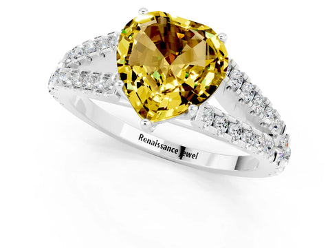 White gold Heart Cut Yellow Sapphire Split Shank Pavé Engagement Ring with Four-Prong Setting_13