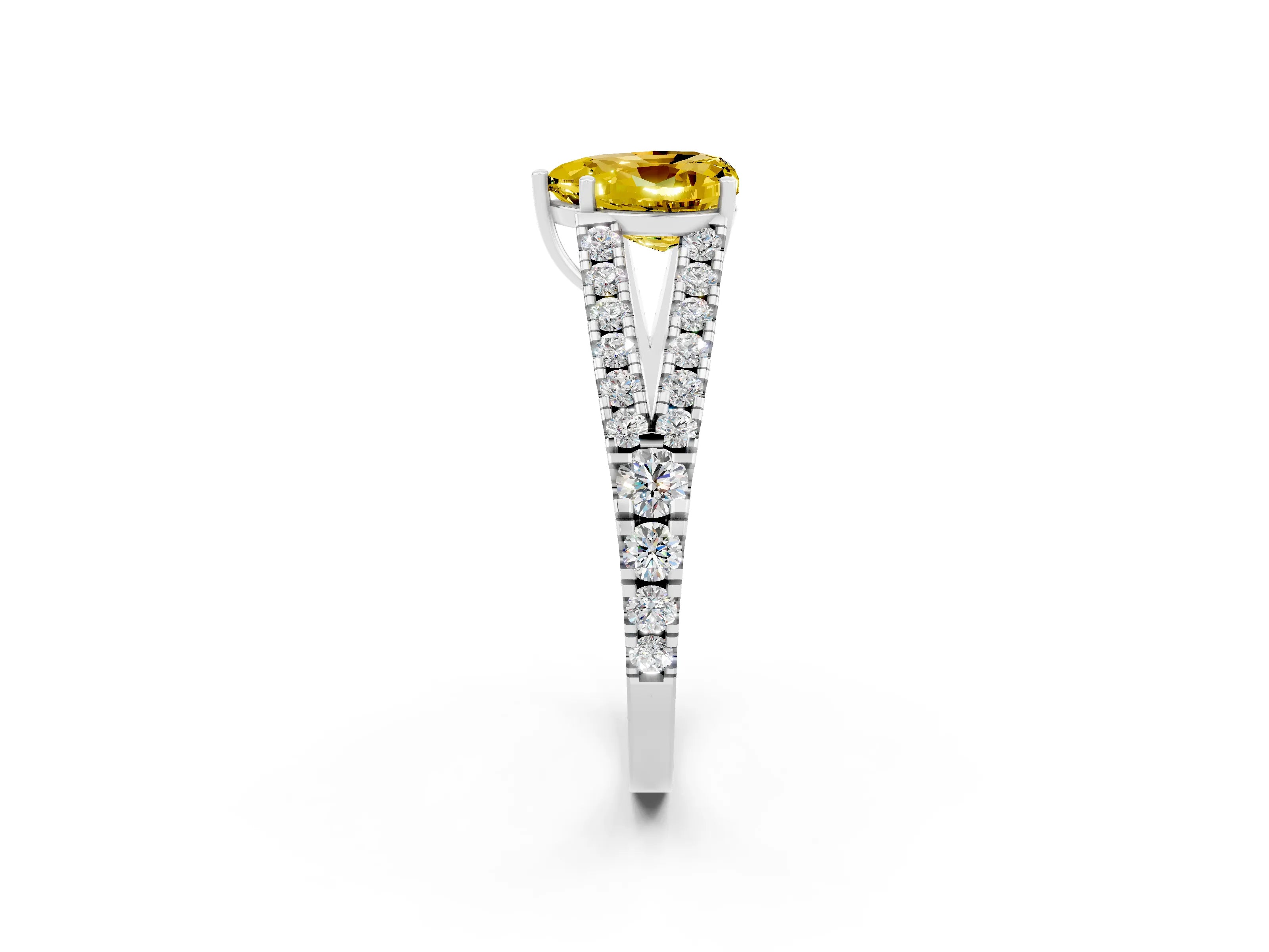 White gold Heart Cut Yellow Sapphire Split Shank Pavé Engagement Ring with Four-Prong Setting_14