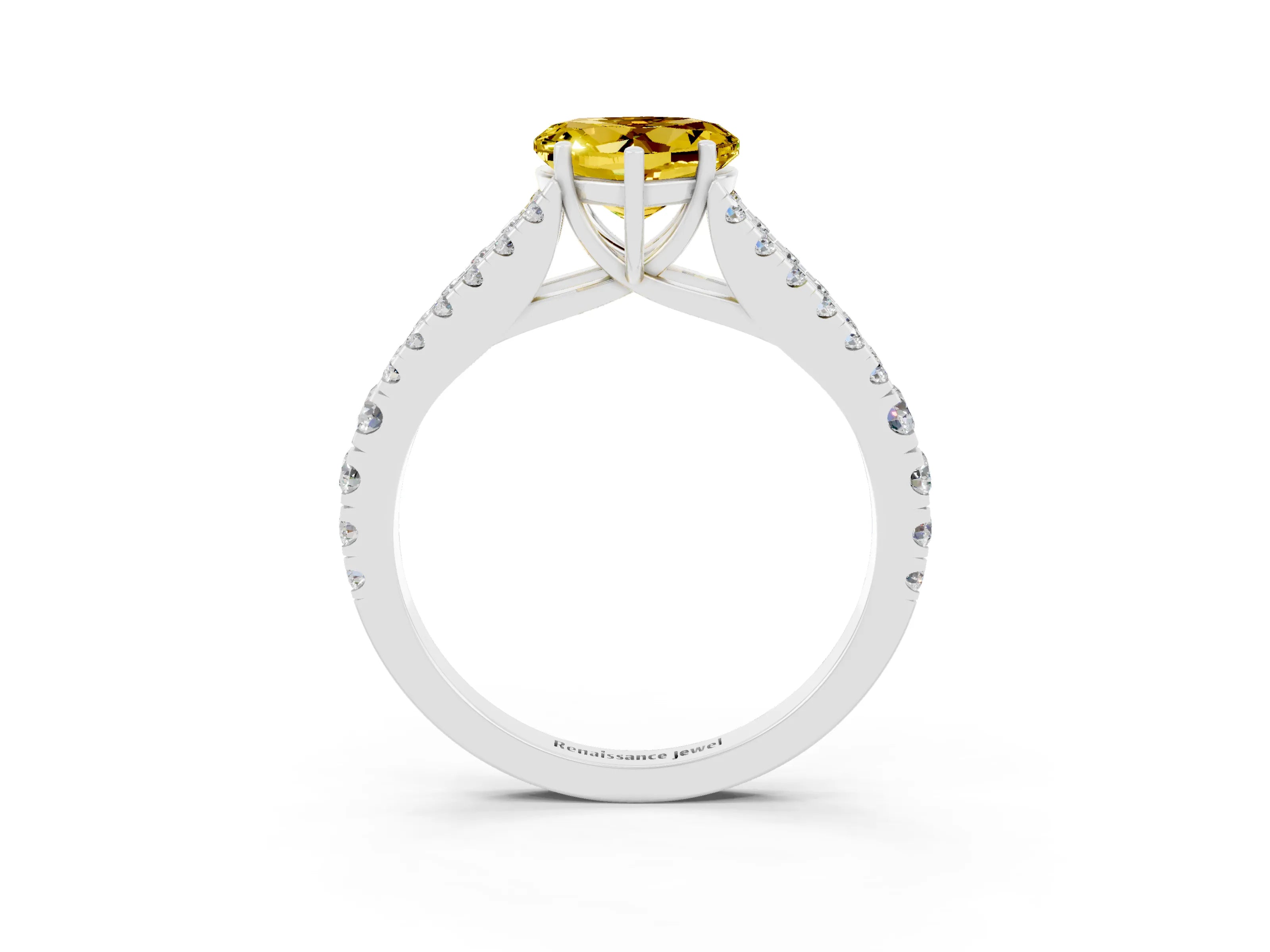 White gold Heart Cut Yellow Sapphire Split Shank Pavé Engagement Ring with Four-Prong Setting_15