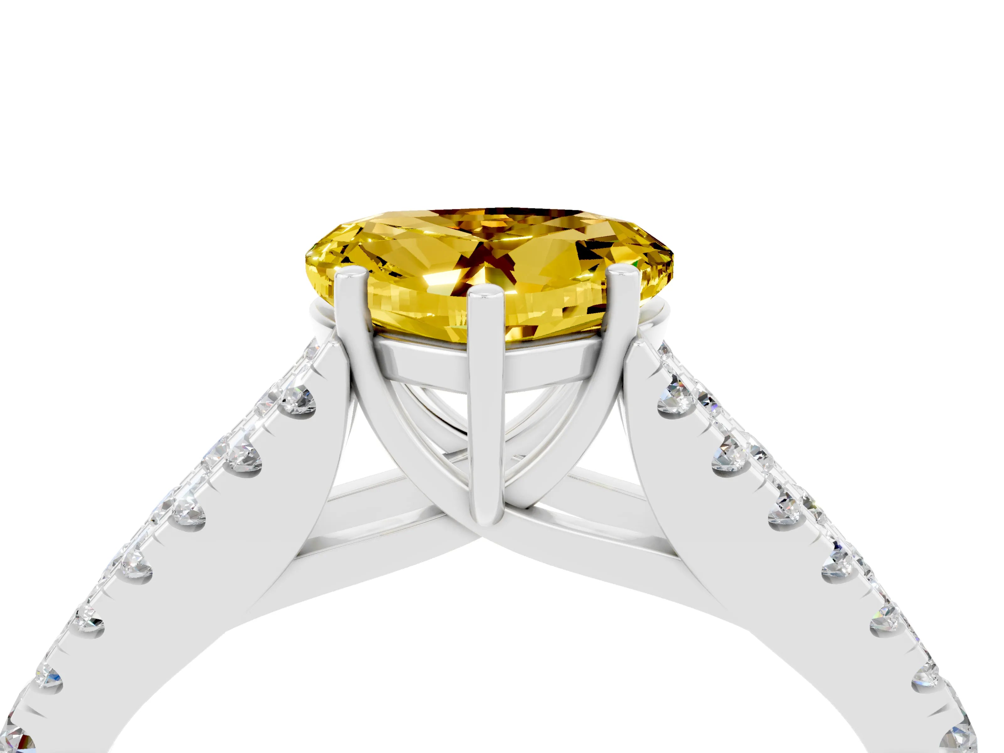 White gold Heart Cut Yellow Sapphire Split Shank Pavé Engagement Ring with Four-Prong Setting_16