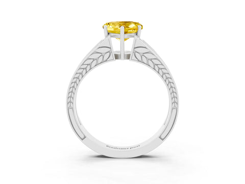 White gold Heart Cut Yellow Sapphire Split Shank Ring with Pavé Band and Four-Prong Setting_3