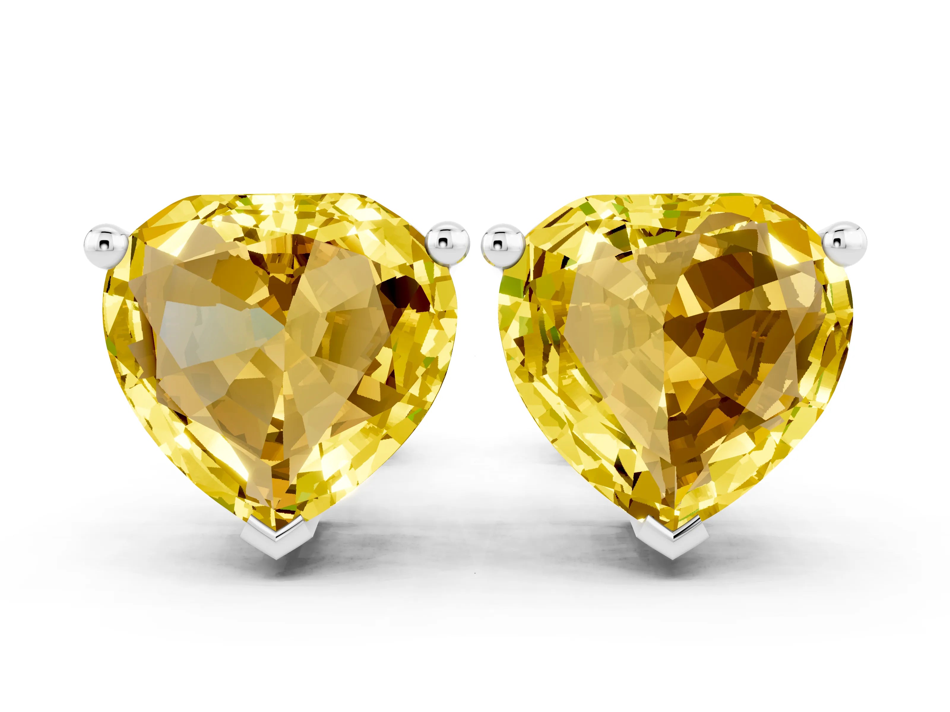 White gold Heart Cut Yellow Sapphire Stud Earrings_30