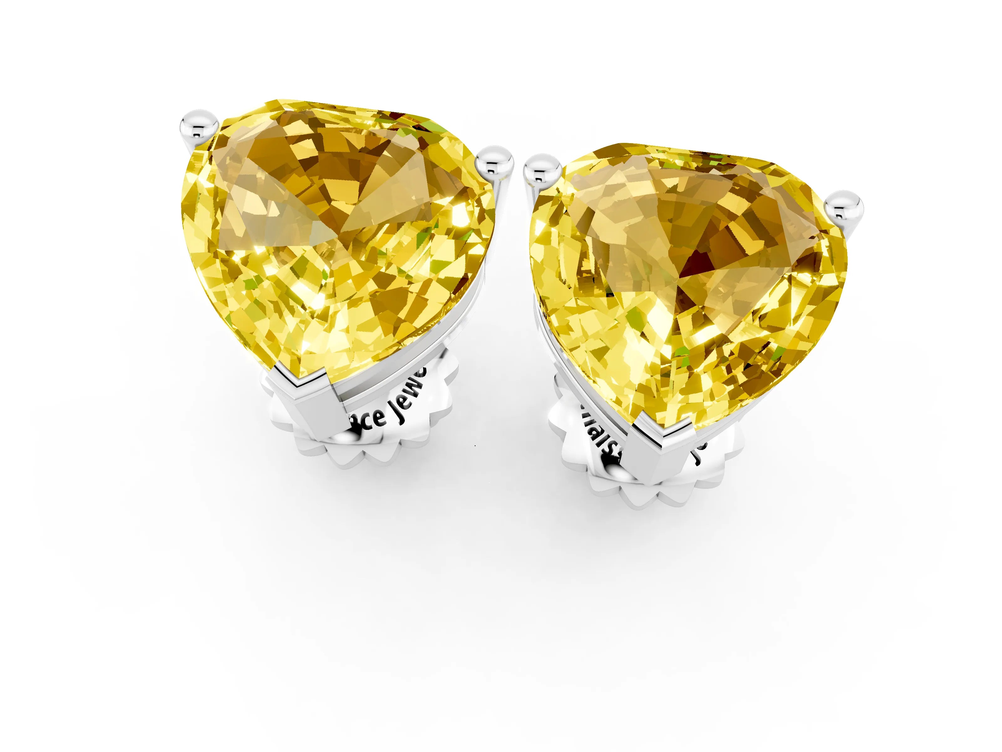 White gold Heart Cut Yellow Sapphire Stud Earrings_31