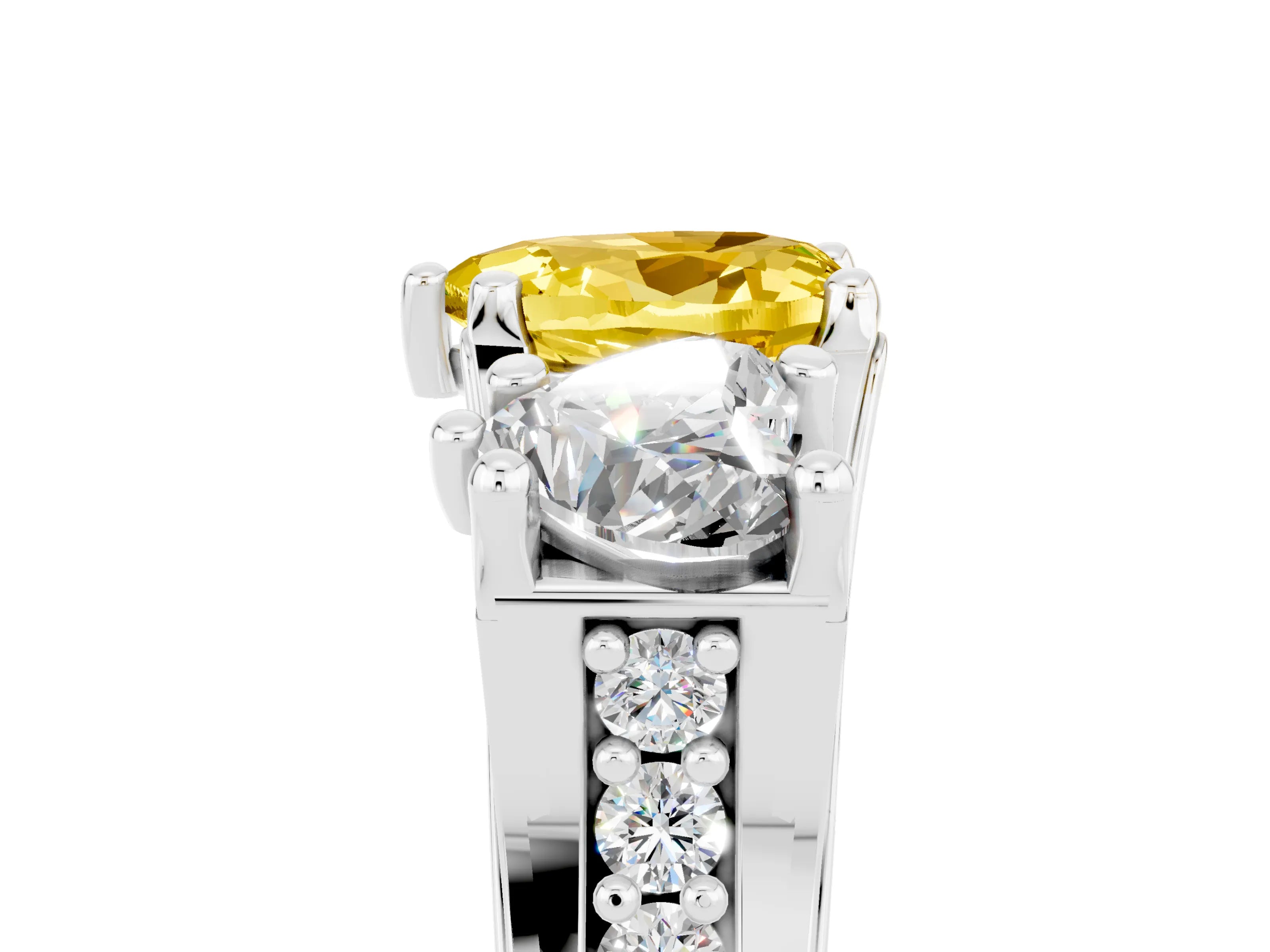 White gold Heart Cut Yellow Sapphire Three-Stone Ring with Channel Set Band and Four-Prong Setting_5