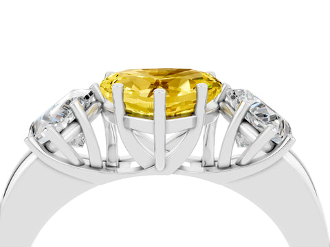 White gold Heart Cut Yellow Sapphire Three-Stone Ring with Four-Prong Setting and Classic Band_4