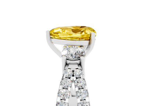 White gold Heart Cut Yellow Sapphire Three-Stone Ring with Pavé Split Shank and Four-Prong Setting_62