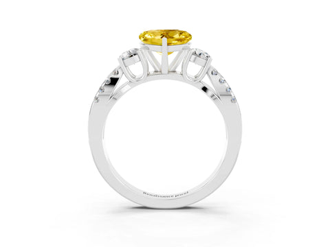 White gold Heart Cut Yellow Sapphire Three-Stone Ring with Pavé Split Shank and Four-Prong Setting_63
