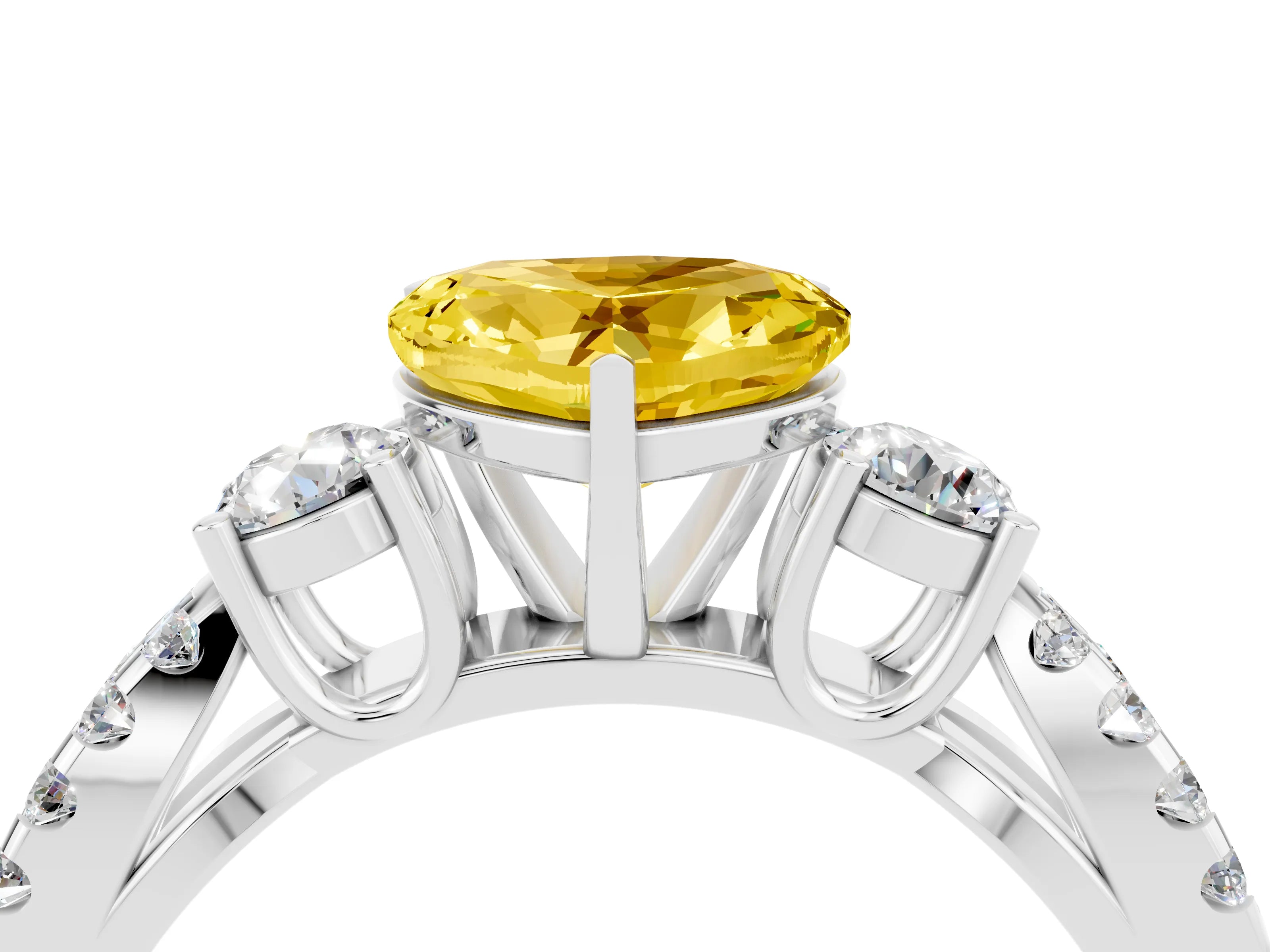 White gold Heart Cut Yellow Sapphire Three-Stone Ring with Pavé Split Shank and Four-Prong Setting_64