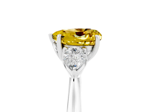 White gold Heart Cut Yellow Sapphire Three-Stone Ring with Pear Side Stones and Four-Prong Setting_17