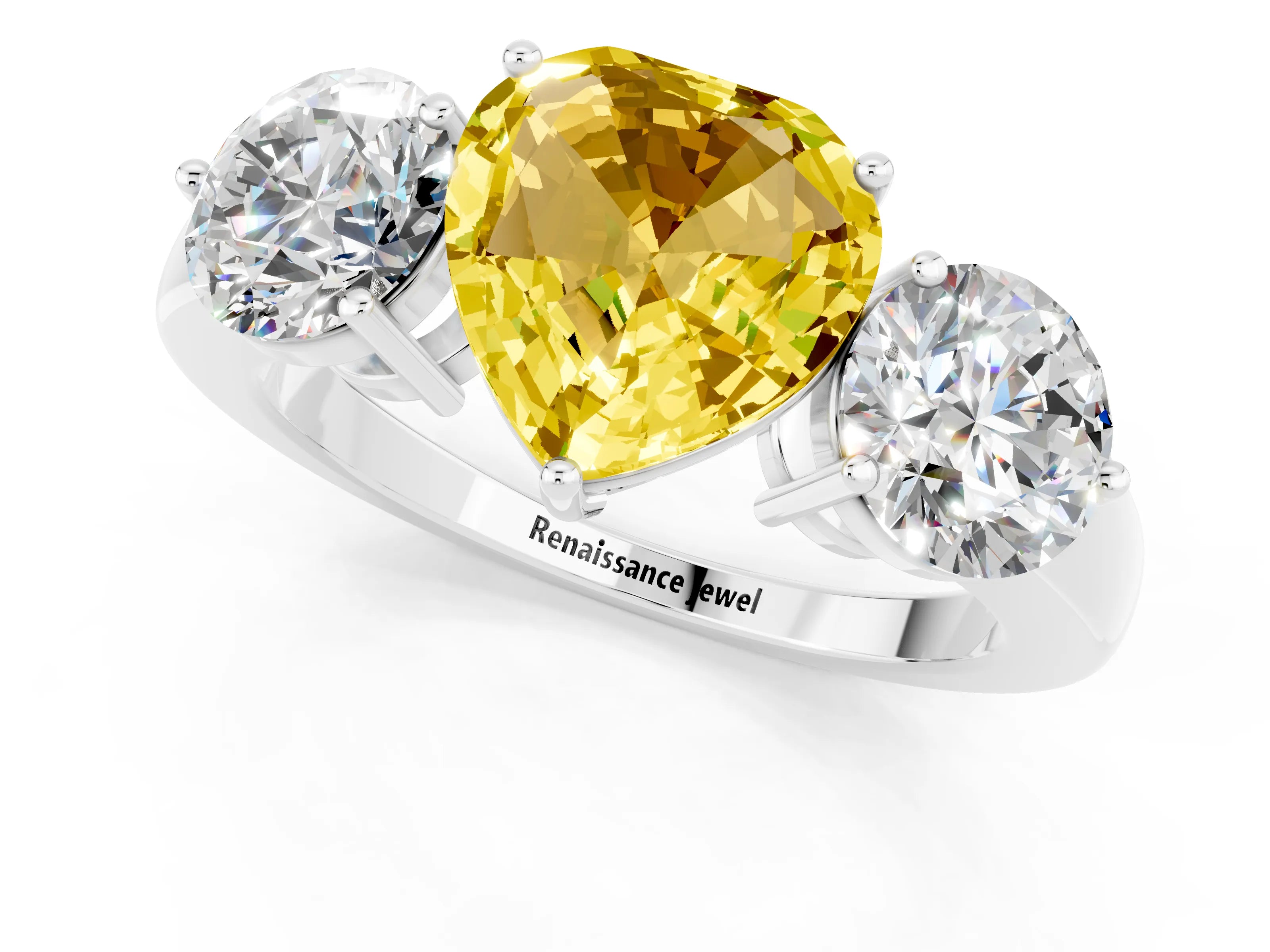 White gold Heart Cut Yellow Sapphire Three-Stone Ring with Prong Setting and Classic Band_1