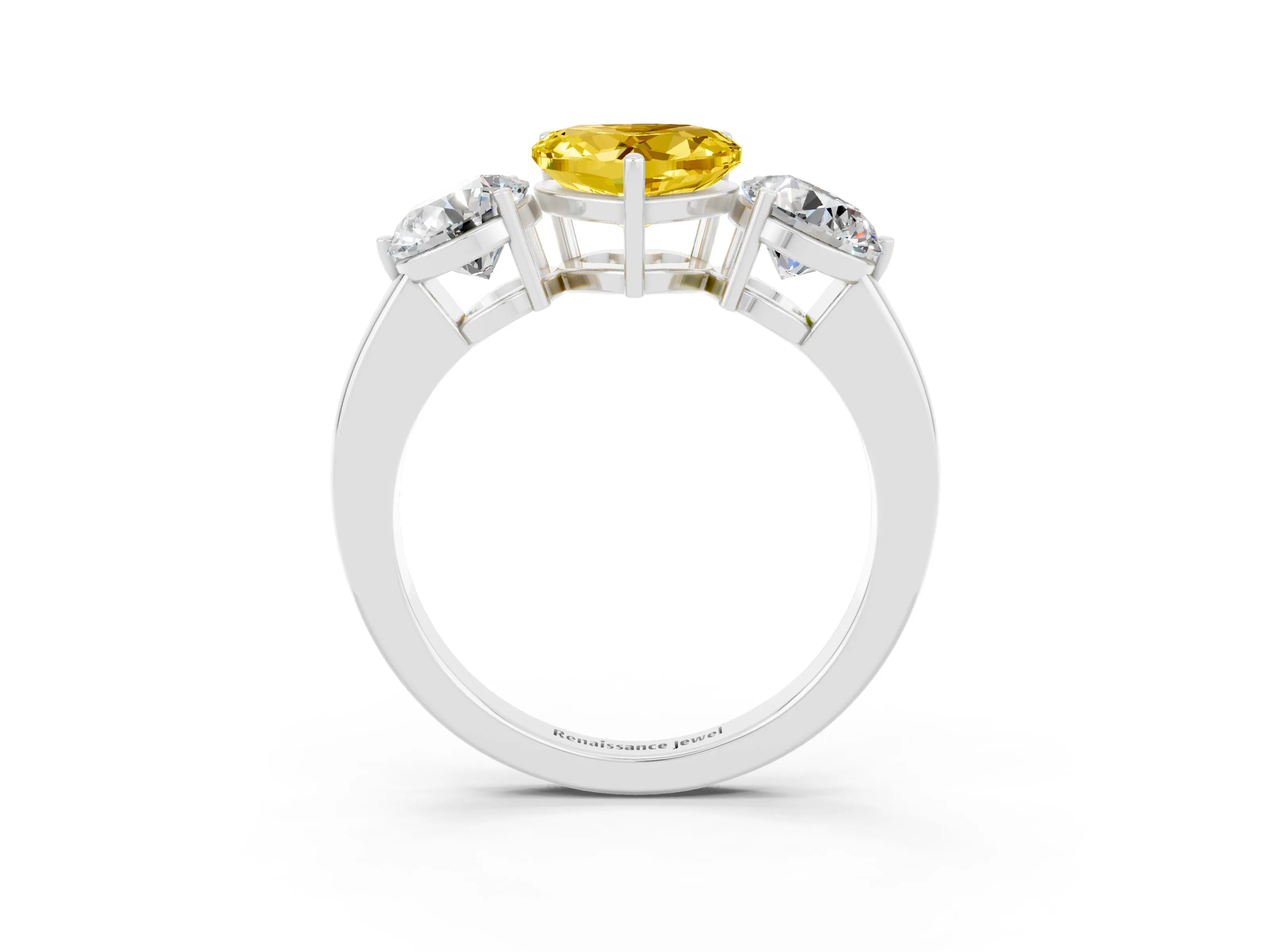 White gold Heart Cut Yellow Sapphire Three-Stone Ring with Prong Setting and Classic Band_3