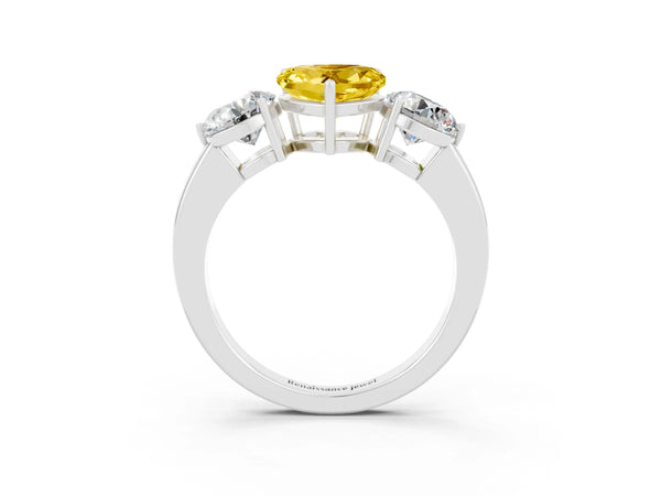 White gold Heart Cut Yellow Sapphire Three-Stone Ring with Prong Setting and Classic Band