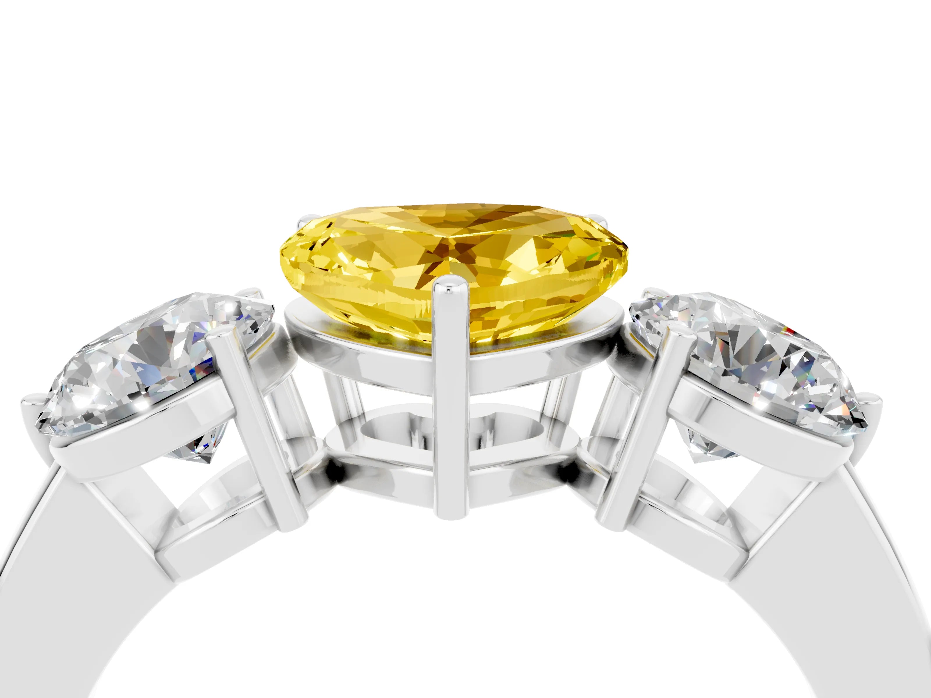 White gold Heart Cut Yellow Sapphire Three-Stone Ring with Prong Setting and Classic Band_4