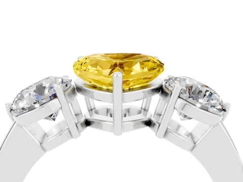 White gold Heart Cut Yellow Sapphire Three-Stone Ring with Prong Setting and Classic Band_4