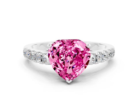 White gold Heart Cut {stone} Solitaire Ring with Pavé Band and Four Prong Setting_12
