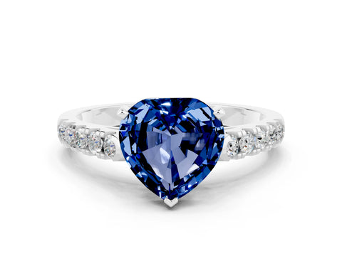 White gold Heart Cut {stone} Solitaire Ring with Pavé Band and Four Prong Setting_12