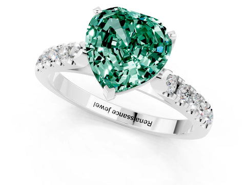 White gold Heart Cut {stone} Solitaire Ring with Pavé Band and Four Prong Setting_13