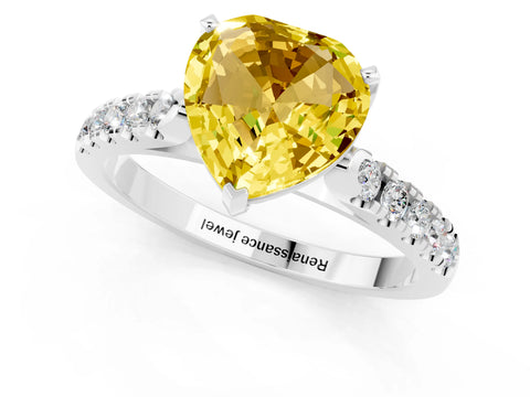 White gold Heart Cut {stone} Solitaire Ring with Pavé Band and Four Prong Setting_13