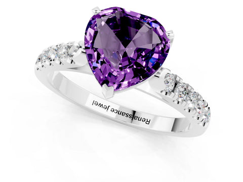 White gold Heart Cut {stone} Solitaire Ring with Pavé Band and Four Prong Setting_13