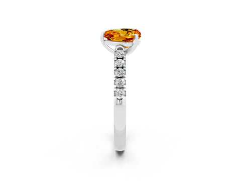 White gold Heart Cut {stone} Solitaire Ring with Pavé Band and Four Prong Setting_14