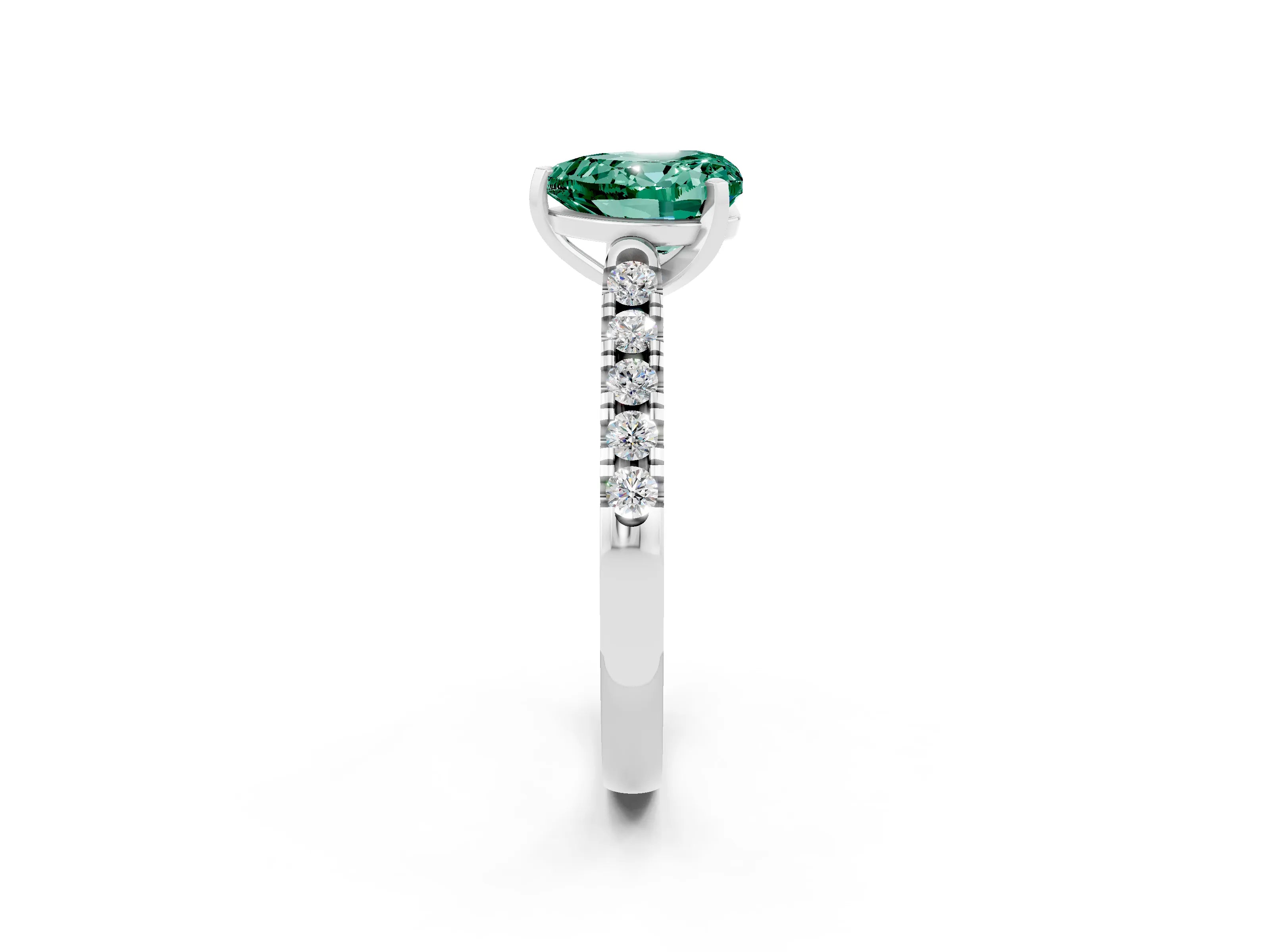 White gold Heart Cut {stone} Solitaire Ring with Pavé Band and Four Prong Setting_14