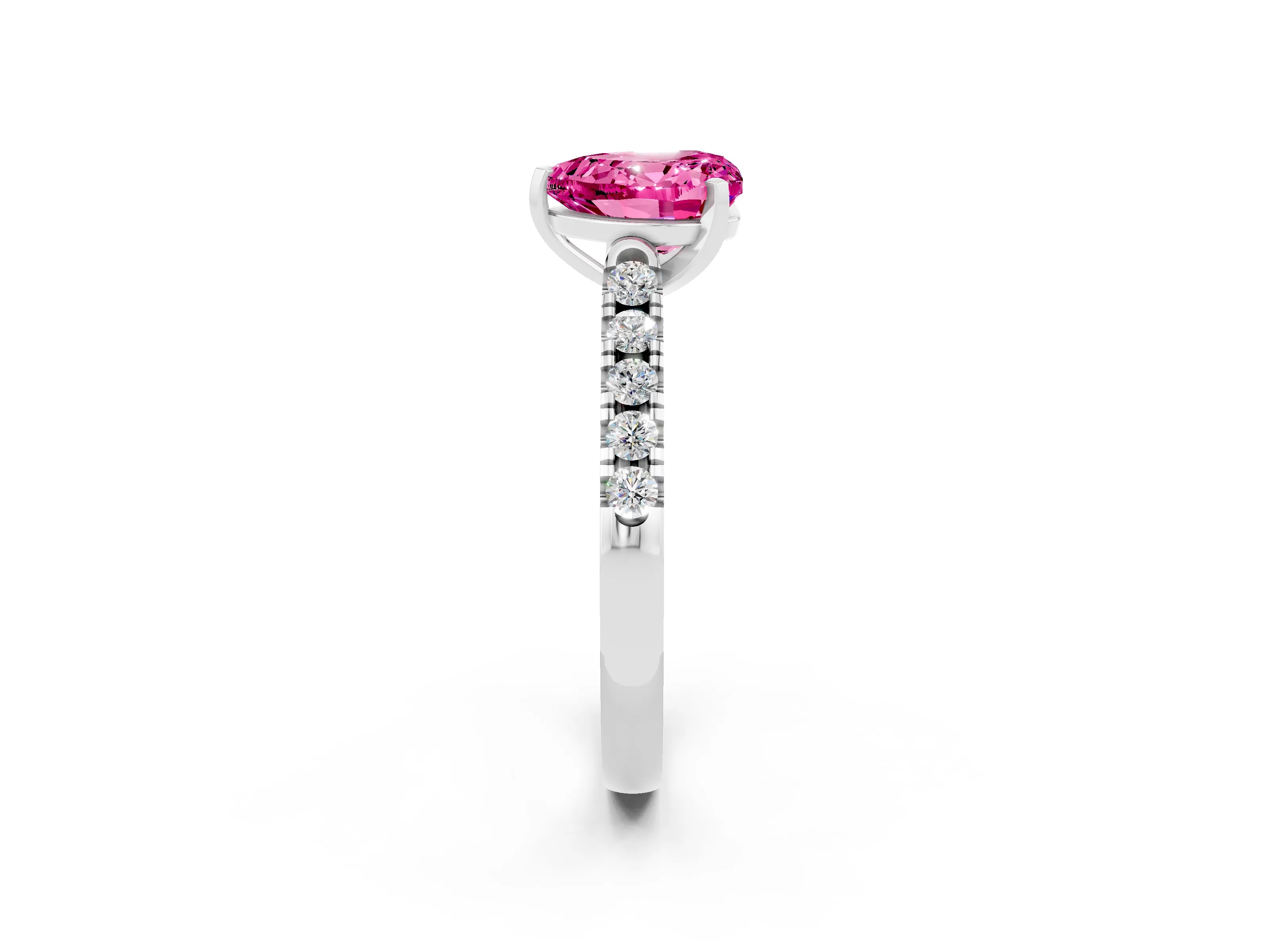 White gold Heart Cut {stone} Solitaire Ring with Pavé Band and Four Prong Setting_14