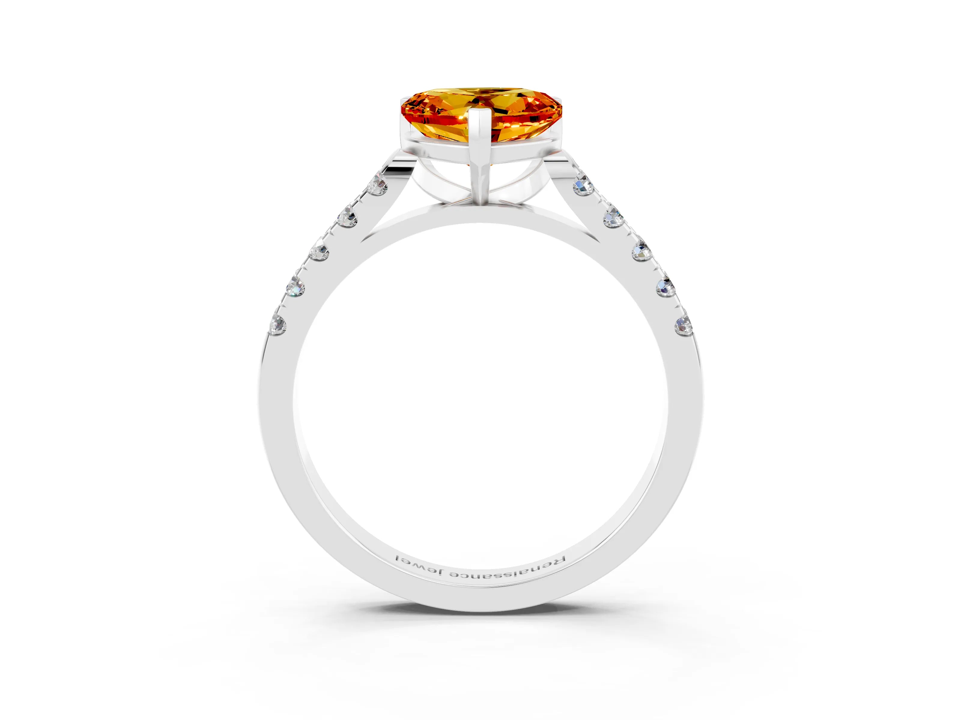 White gold Heart Cut {stone} Solitaire Ring with Pavé Band and Four Prong Setting_15