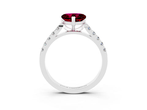 White gold Heart Cut {stone} Solitaire Ring with Pavé Band and Four Prong Setting_15