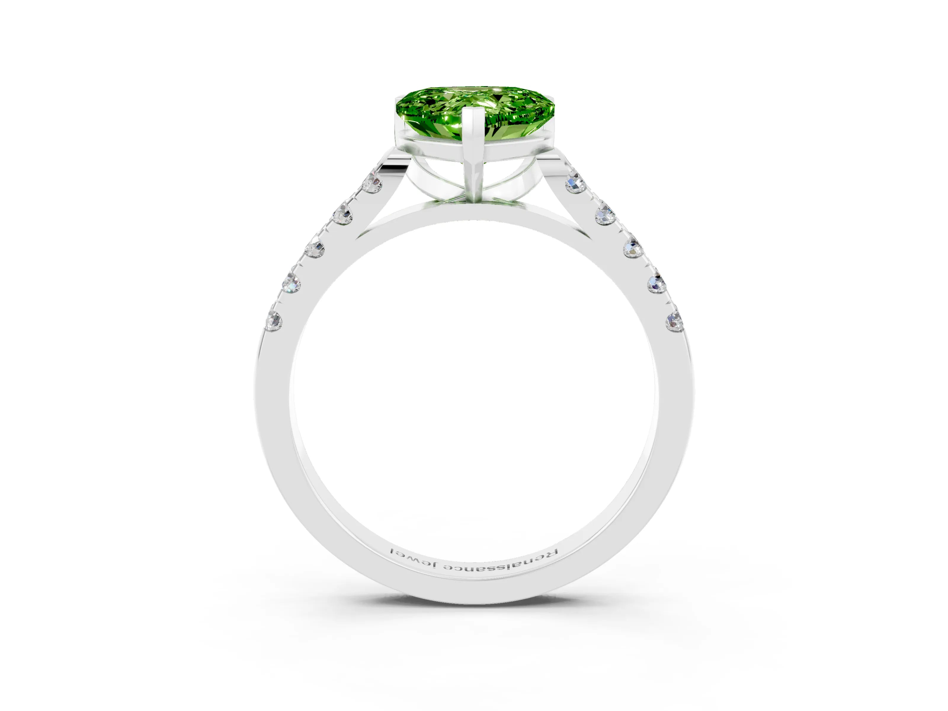 White gold Heart Cut {stone} Solitaire Ring with Pavé Band and Four Prong Setting_15