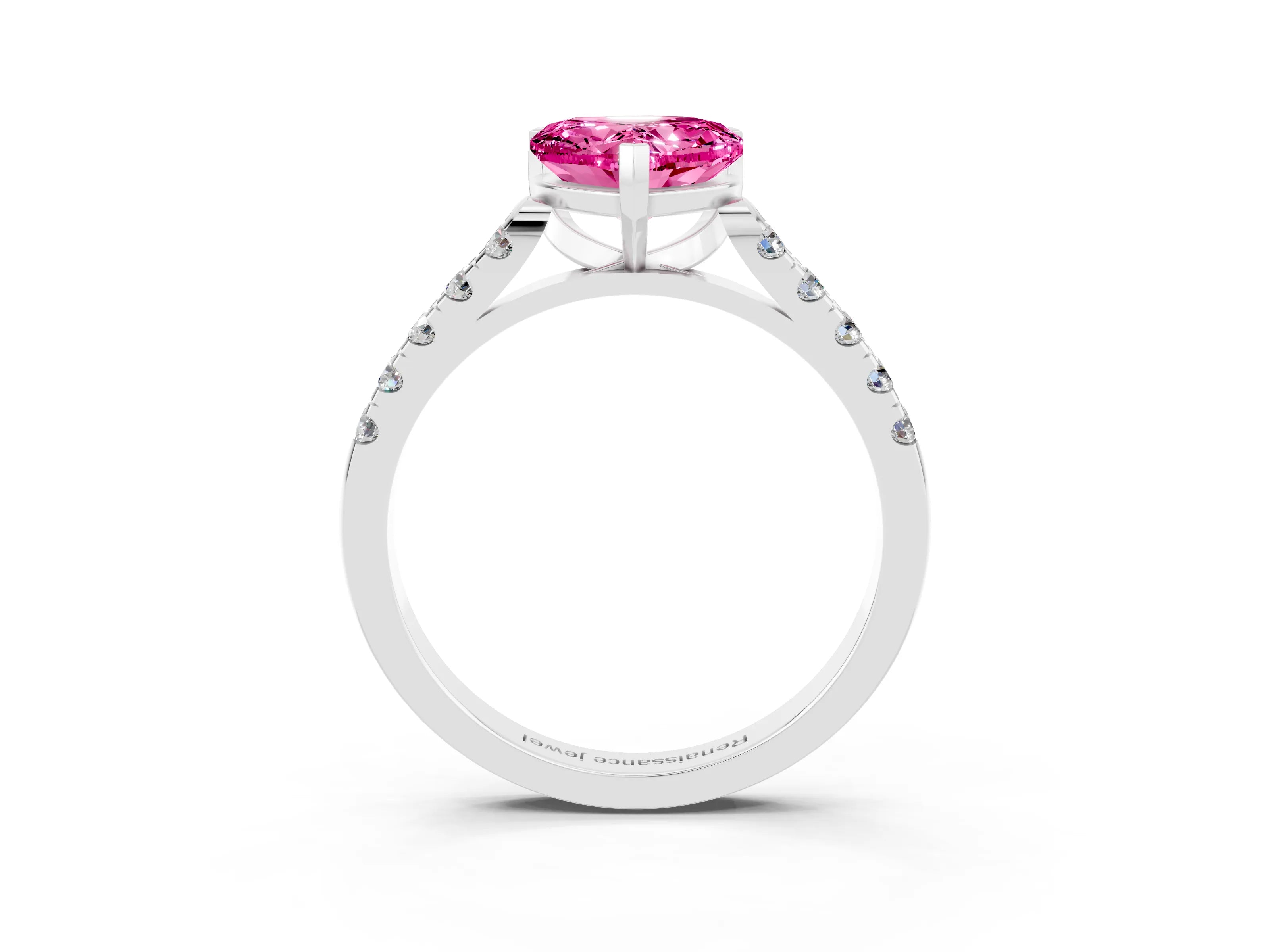 White gold Heart Cut {stone} Solitaire Ring with Pavé Band and Four Prong Setting_15