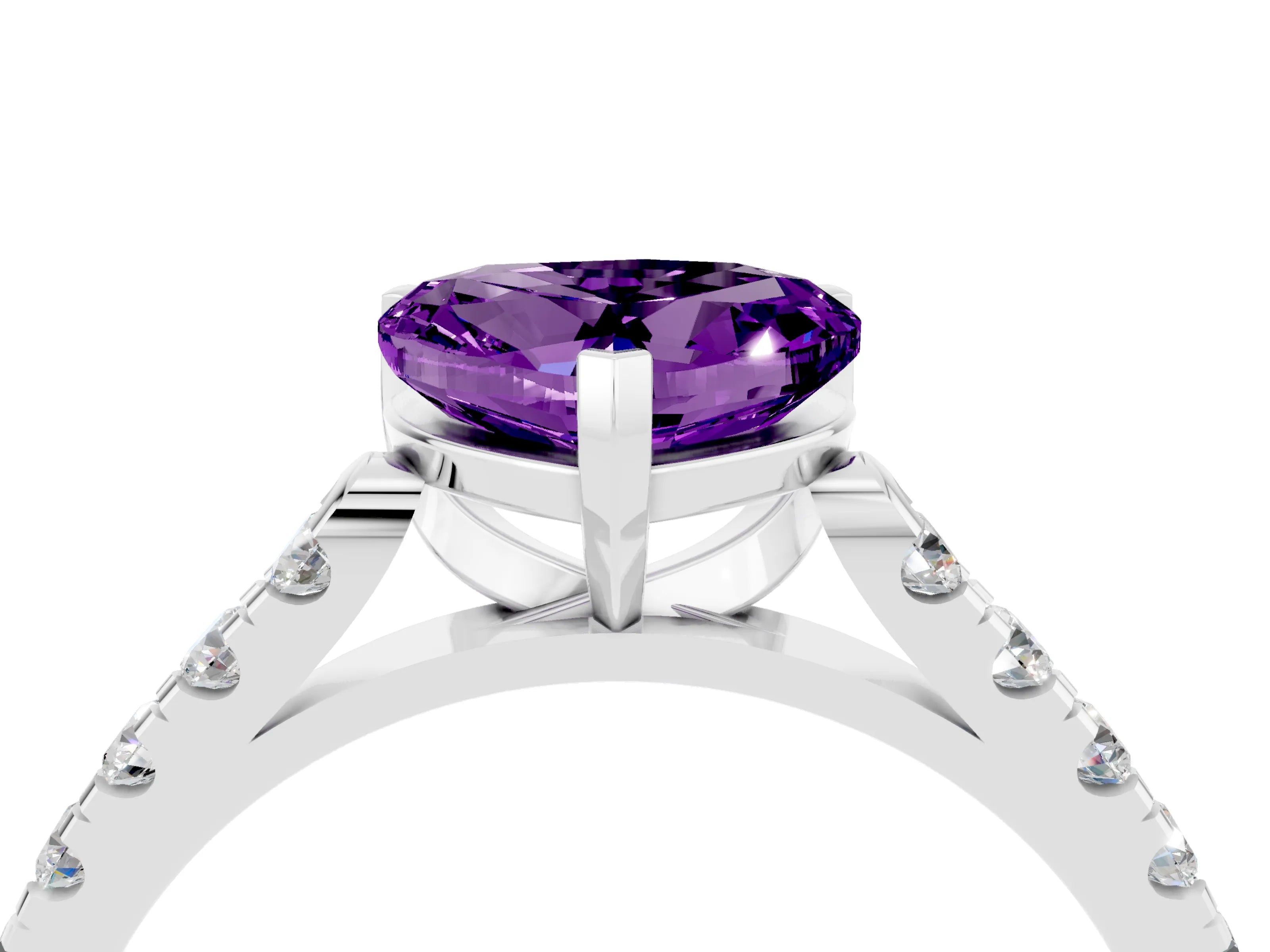 White gold Heart Cut {stone} Solitaire Ring with Pavé Band and Four Prong Setting_16