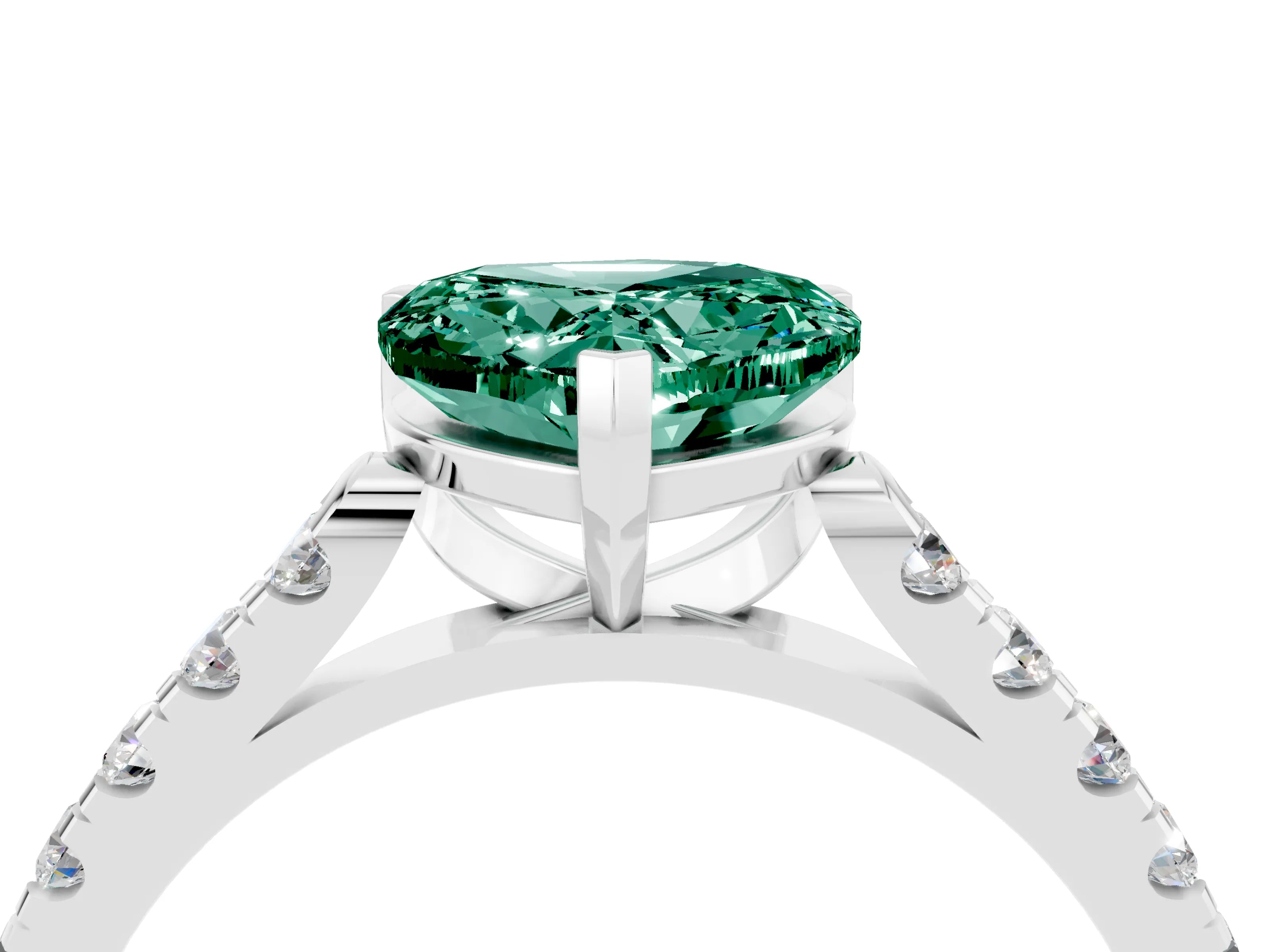 White gold Heart Cut {stone} Solitaire Ring with Pavé Band and Four Prong Setting_16
