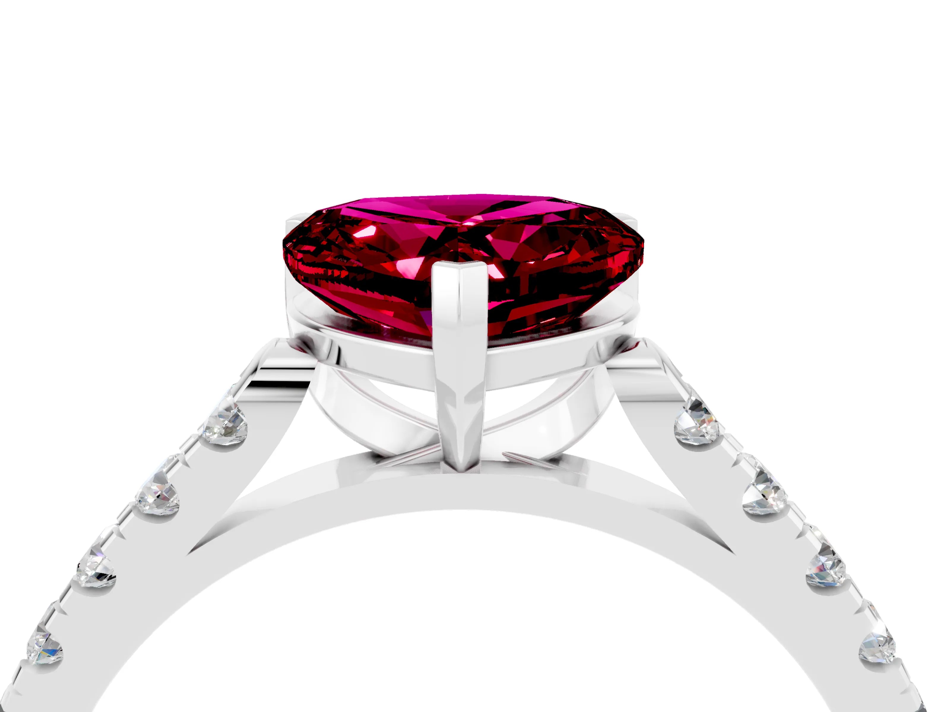 White gold Heart Cut {stone} Solitaire Ring with Pavé Band and Four Prong Setting_16