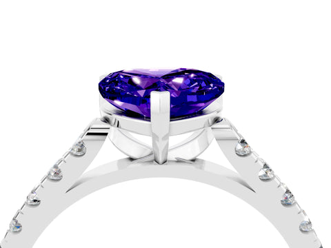 White gold Heart Cut {stone} Solitaire Ring with Pavé Band and Four Prong Setting_16