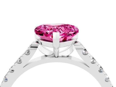 White gold Heart Cut {stone} Solitaire Ring with Pavé Band and Four Prong Setting_16