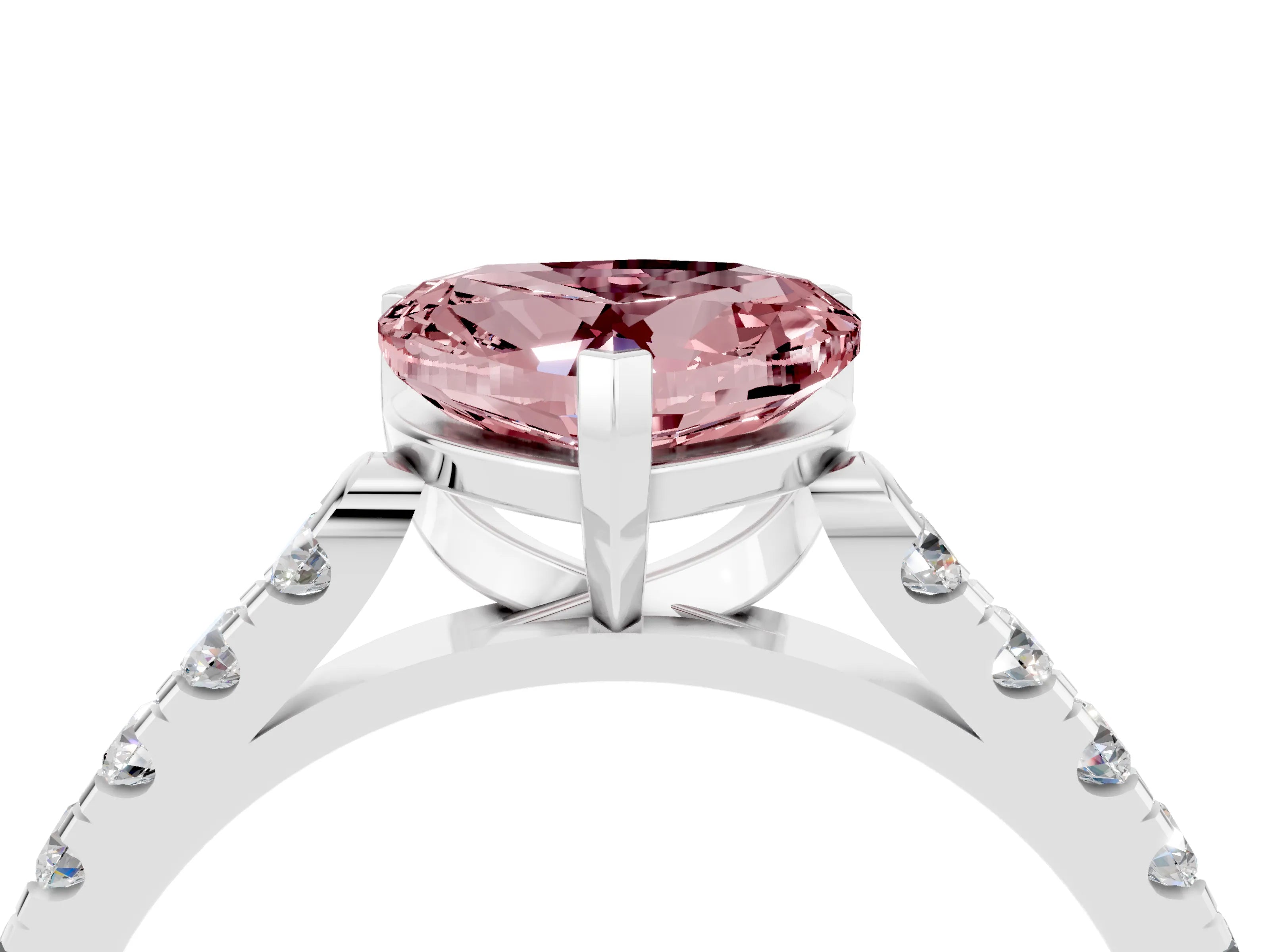 White gold Heart Cut {stone} Solitaire Ring with Pavé Band and Four Prong Setting_16