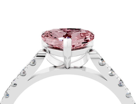 White gold Heart Cut {stone} Solitaire Ring with Pavé Band and Four Prong Setting_16