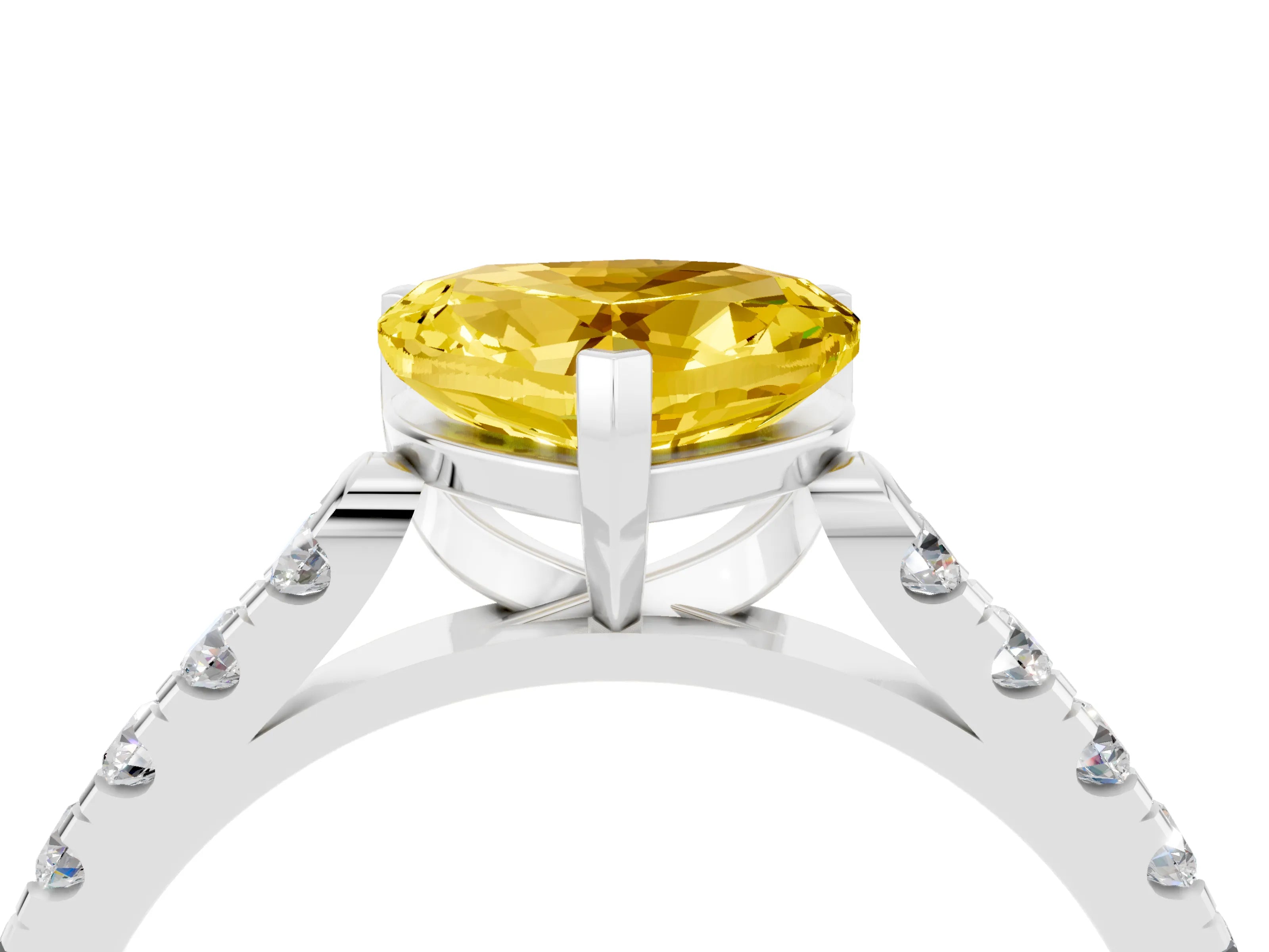 White gold Heart Cut {stone} Solitaire Ring with Pavé Band and Four Prong Setting_16