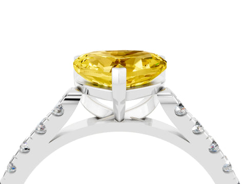 White gold Heart Cut {stone} Solitaire Ring with Pavé Band and Four Prong Setting_16