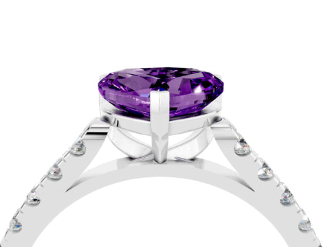 White gold Heart Cut {stone} Solitaire Ring with Pavé Band and Four Prong Setting_16