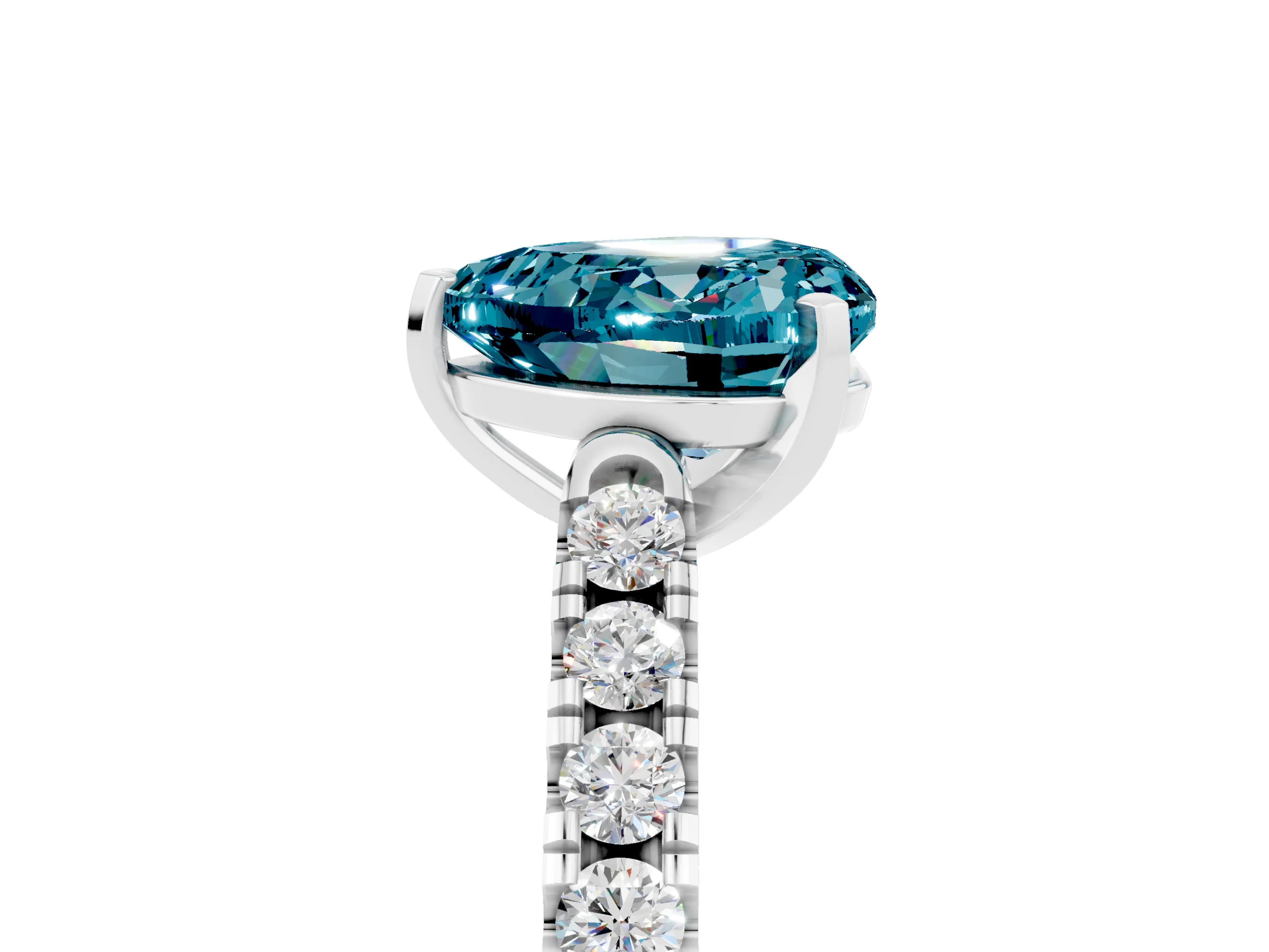 White gold Heart Cut {stone} Solitaire Ring with Pavé Band and Four Prong Setting_17
