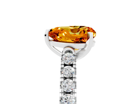 White gold Heart Cut {stone} Solitaire Ring with Pavé Band and Four Prong Setting_17