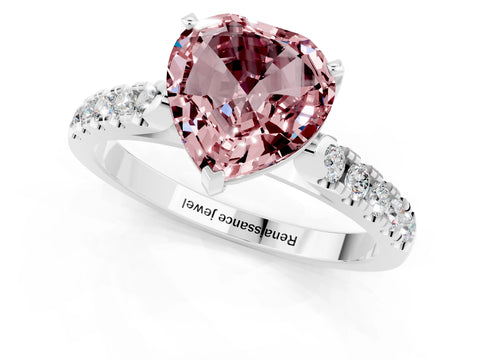 White gold Heart Cut {stone} Solitaire Ring with Pavé Band and Four Prong Setting_1