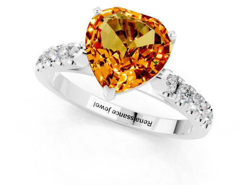 White gold Heart Cut {stone} Solitaire Ring with Pavé Band and Four Prong Setting_1