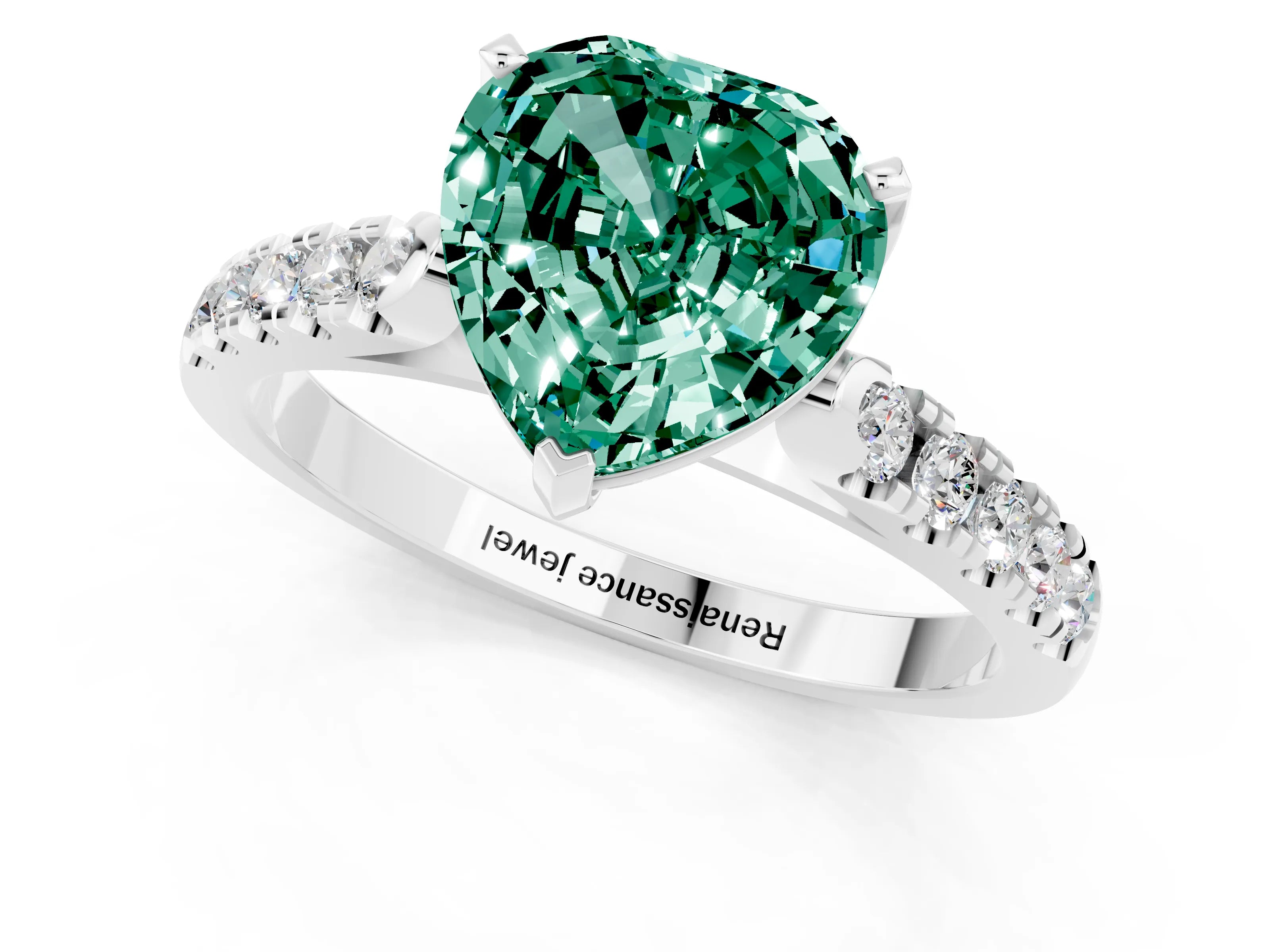 White gold Heart Cut {stone} Solitaire Ring with Pavé Band and Four Prong Setting_1