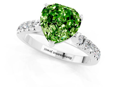 White gold Heart Cut {stone} Solitaire Ring with Pavé Band and Four Prong Setting_1