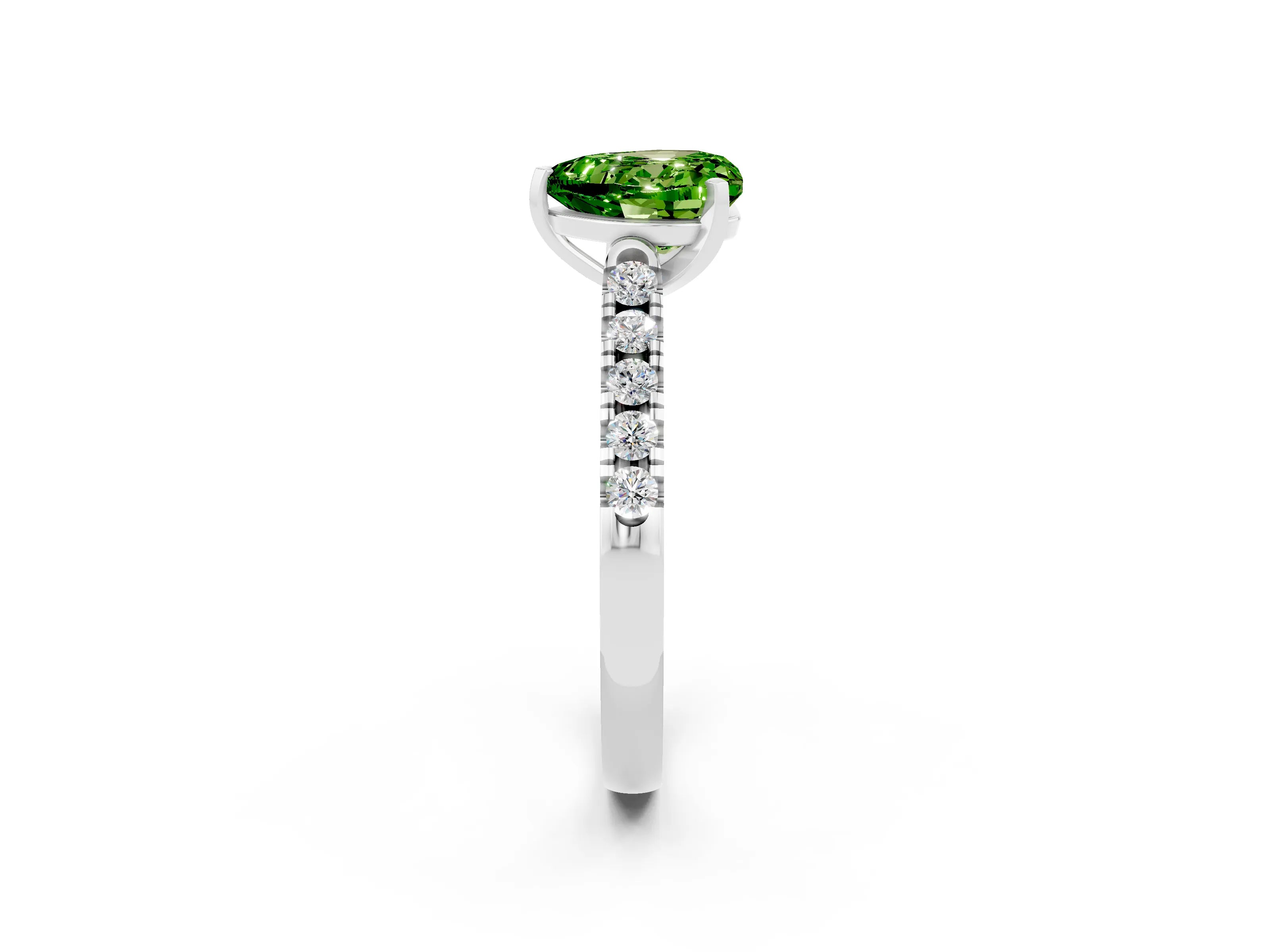 White gold Heart Cut {stone} Solitaire Ring with Pavé Band and Four Prong Setting_2