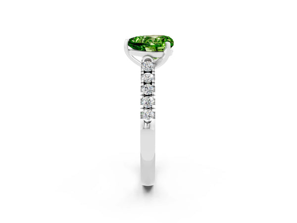 Platinum Heart Cut Peridot Pavé Band Solitaire Ring with Prong Setting