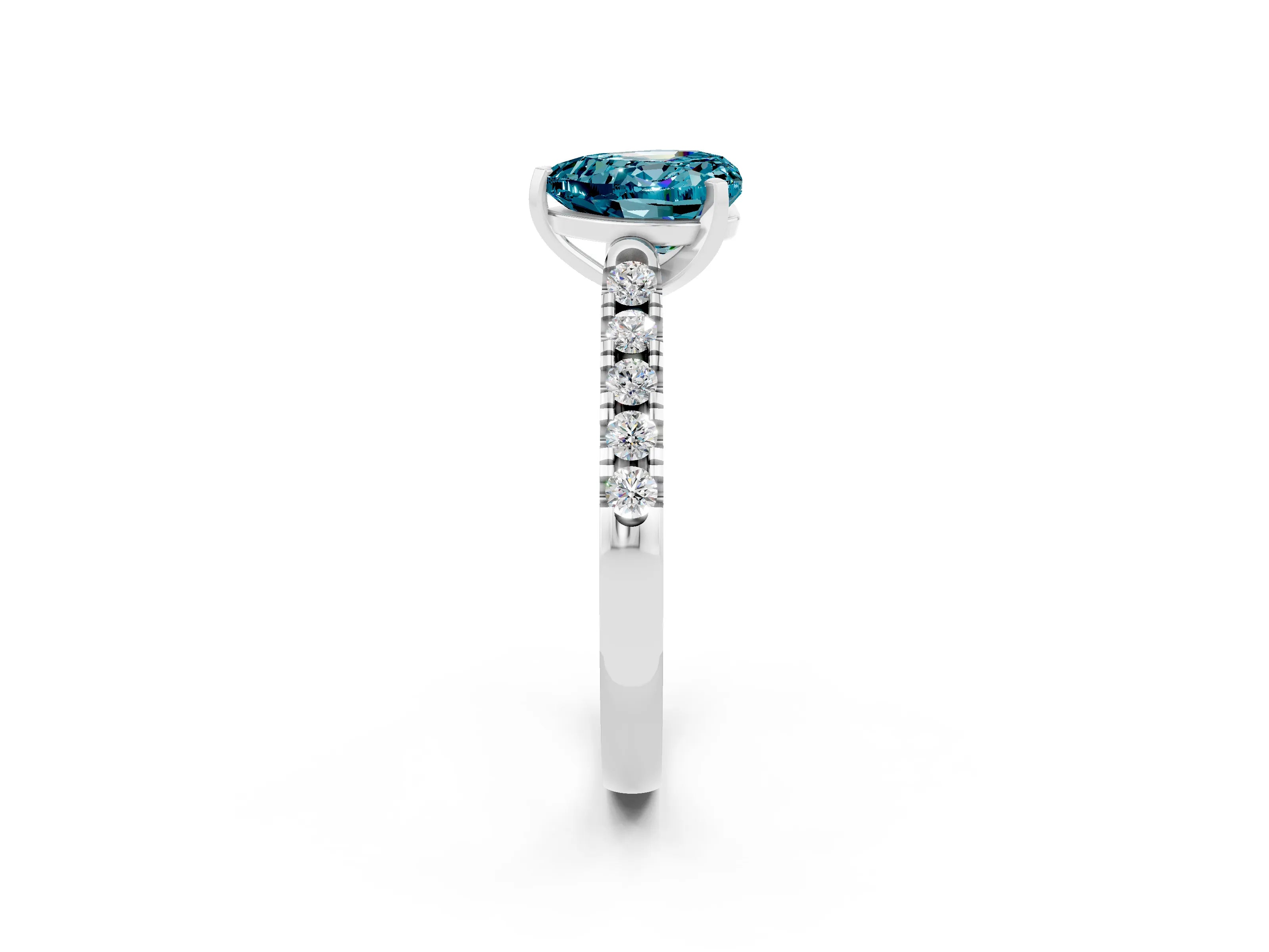 White gold Heart Cut {stone} Solitaire Ring with Pavé Band and Four Prong Setting_2